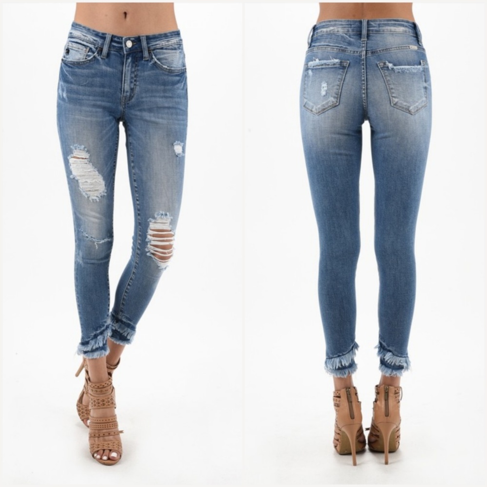 Mid Rise Frayed Jeans - Picture 2 of 5
